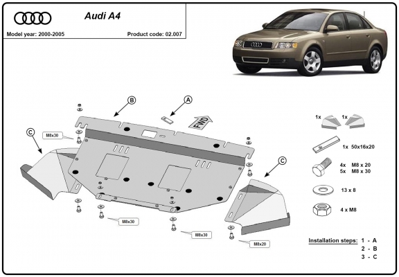 Kryt pod motor Audi A4  B6