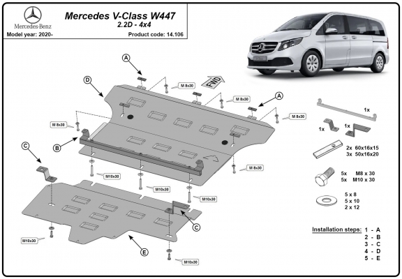 Kryt pod motor Mercedes V-Class W447, 2.2 D, 4x4